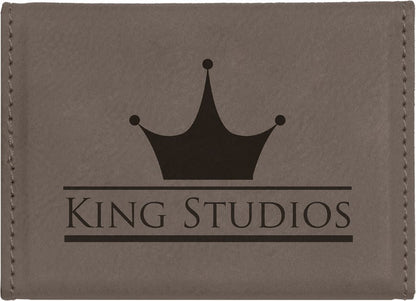 Gray 3 3/4" x 2 3/4" Laserable Leatherette Hard Business Card Holder