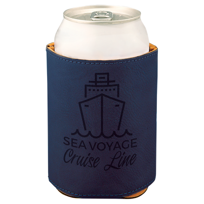 Custom Laser Engraved 3-3/4" Leatherette Beverage Holder (Koozie) - Upload Your Logo, Brand, or Image