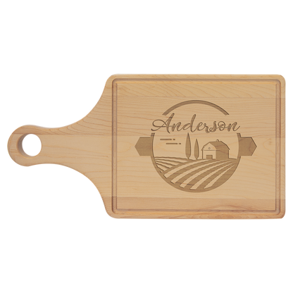 Custom Branded Maple Paddle Cutting Board with Drip Ring