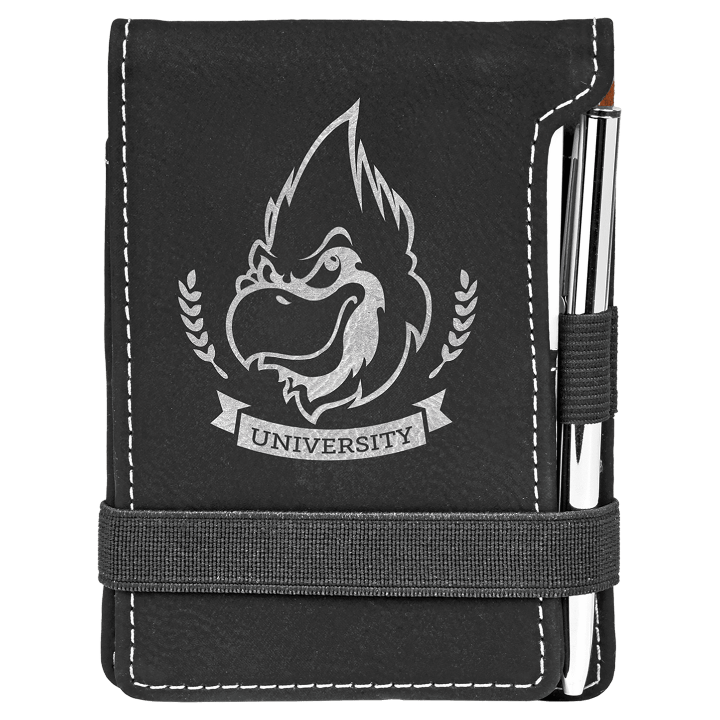 Black/Silver 3 1/4" x 4 3/4" Laserable Leatherette Mini Notepad with Pen