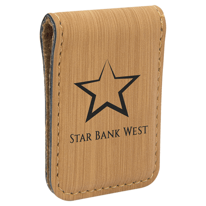 Bamboo 1 3/4" x 2 1/2" Laserable Leatherette Money Clip