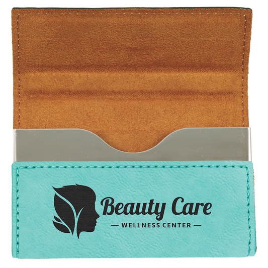 3 3/4" x 2 3/4" Custom Engraved Leatherette Hard Business Card Holder