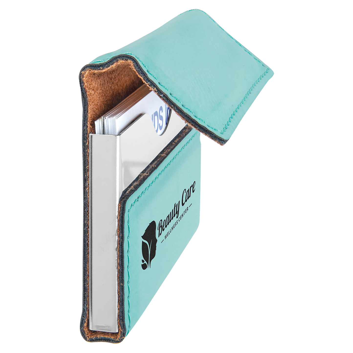 3 3/4" x 2 3/4" Custom Engraved Leatherette Hard Business Card Holder