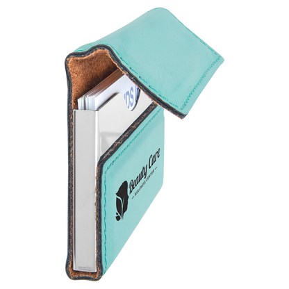 3 3/4" x 2 3/4" Custom Engraved Leatherette Hard Business Card Holder