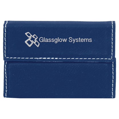 Blue/Silver 3 3/4" x 2 3/4" Laserable Leatherette Hard Business Card Holder