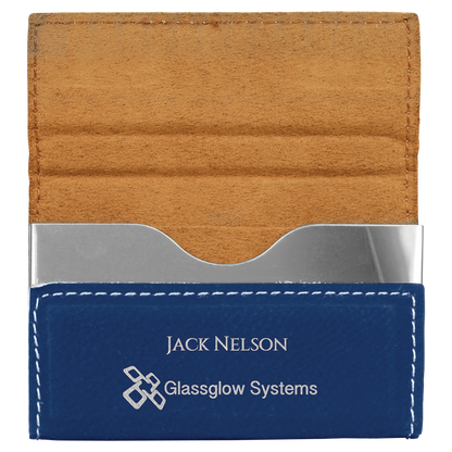 3 3/4" x 2 3/4" Custom Engraved Leatherette Hard Business Card Holder