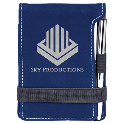 Blue/Silver 3 1/4" x 4 3/4" Laserable Leatherette Mini Notepad with Pen