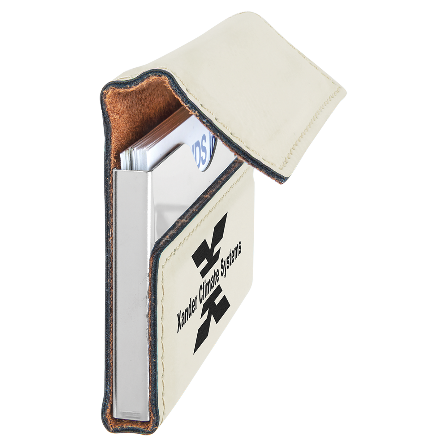 3 3/4" x 2 3/4" Custom Engraved Leatherette Hard Business Card Holder