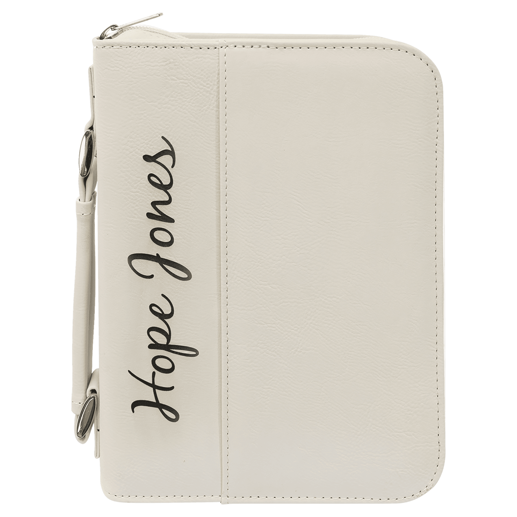 White 6 3/4" x 9 1/4" Leatherette Book/Bible Cover with Handle & Zipper
