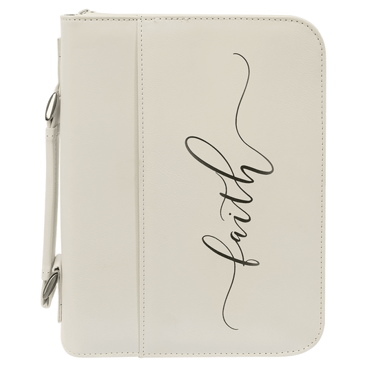 White 7 1/2" x 10 3/4" Leatherette Book/Bible Cover with Handle & Zipper