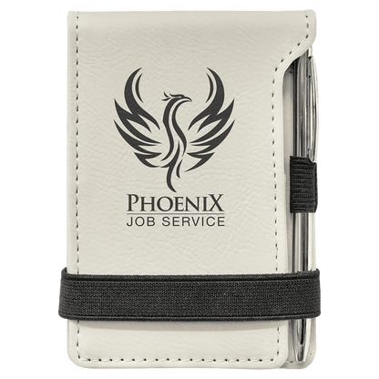 White 3 1/4" x 4 3/4" Laserable Leatherette Mini Notepad with Pen