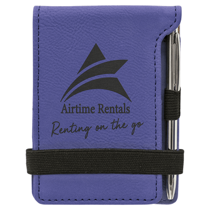 Purple 3 1/4" x 4 3/4" Laserable Leatherette Mini Notepad with Pen