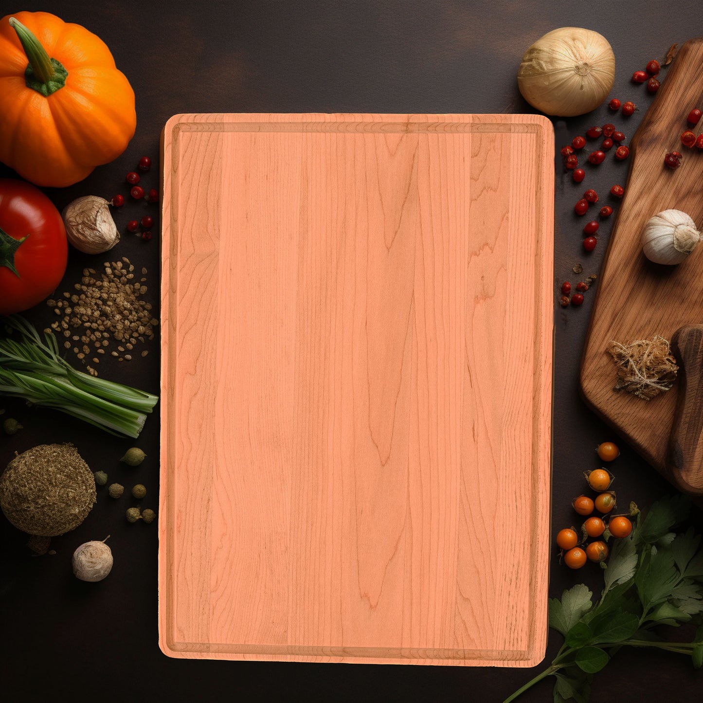 Custom Monogram Engraved Large Maple Cutting Board with Juice Groove 13-3/4" x 9-3/4