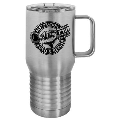 Custom Branded 20 oz Powder-Coated Stainless Steel Travel Mug - Laser Engraved