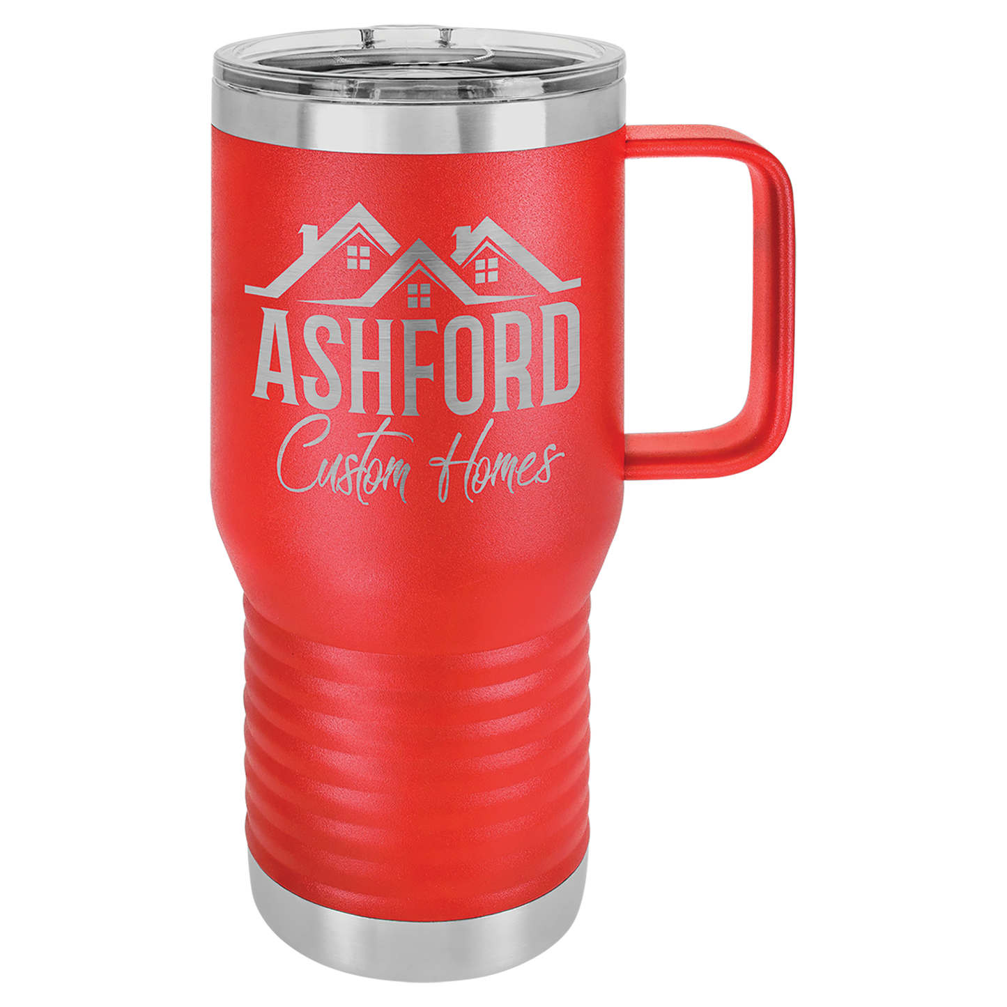 Custom Branded 20 oz Powder-Coated Stainless Steel Travel Mug - Laser Engraved