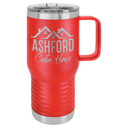 Custom Branded 20 oz Powder-Coated Stainless Steel Travel Mug - Laser Engraved