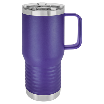 Custom Branded 20 oz Powder-Coated Stainless Steel Travel Mug - Laser Engraved