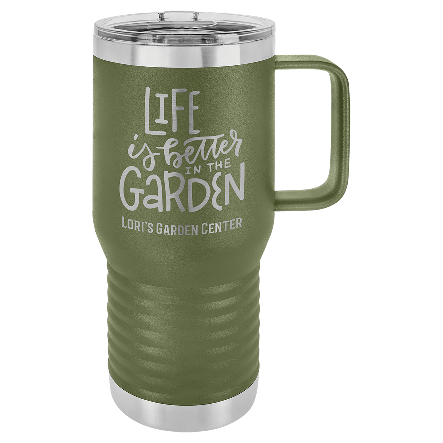 Custom Branded 20 oz Powder-Coated Stainless Steel Travel Mug - Laser Engraved