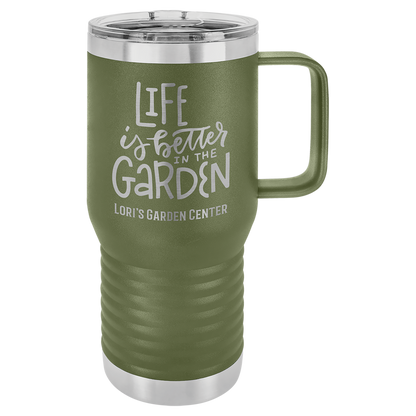 Custom Branded 20 oz Powder-Coated Stainless Steel Travel Mug - Laser Engraved
