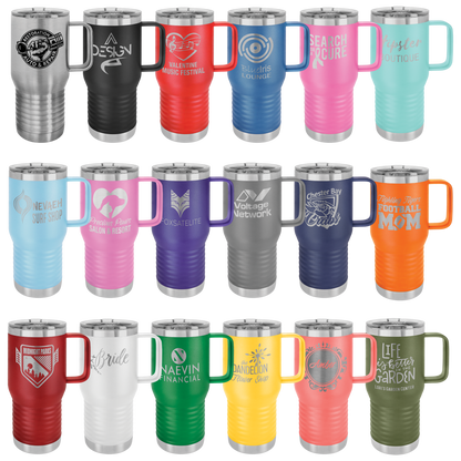 Custom Branded 20 oz Powder-Coated Stainless Steel Travel Mug - Laser Engraved