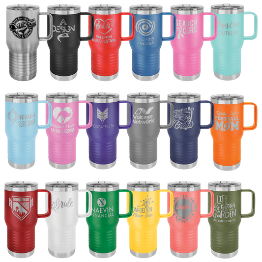 Custom Laser Engraved 20 oz Powder-Coated Stainless Steel Travel Mug - Upload Your Logo, Brand, or Image