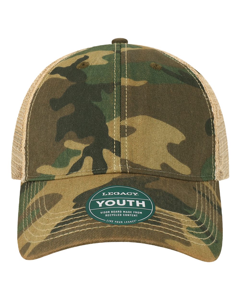 Legacy Youth Snap-back Truckers Hat with Custom Branded Laser Engraved Leatherette Patch