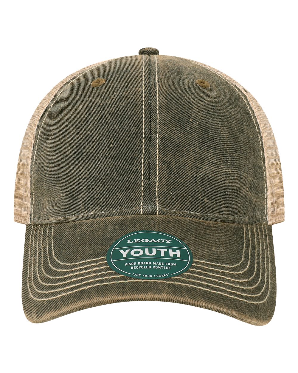 Legacy Youth Snap-back Truckers Hat with Custom Branded Laser Engraved Leatherette Patch