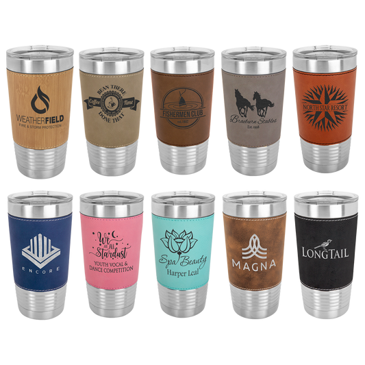 Custom Laser Engraved 20oz Stainless Steel Leatherette Tumbler - Upload Your Logo, Brand, or Image