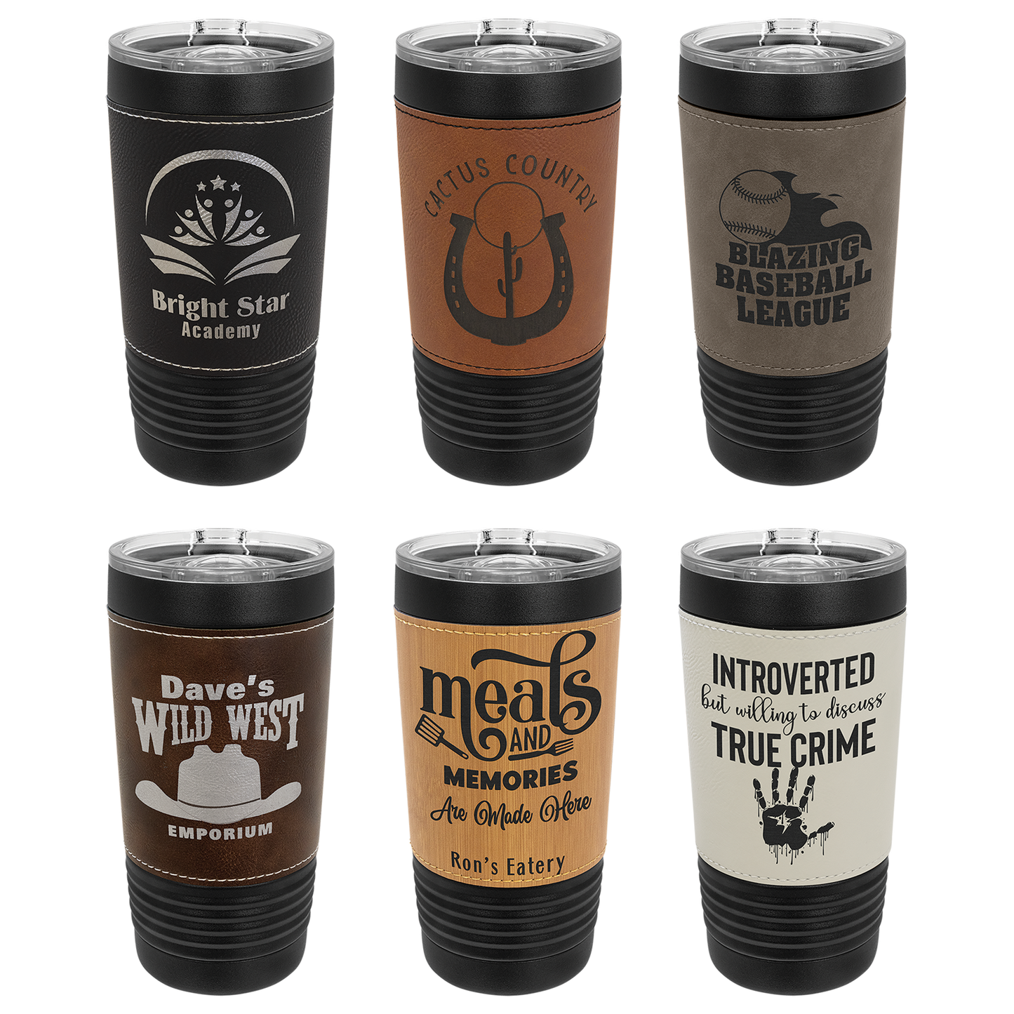 Custom Laser Engraved 20oz Black Powder-Coated Leatherette Tumbler - Upload Your Logo, Brand, or Image