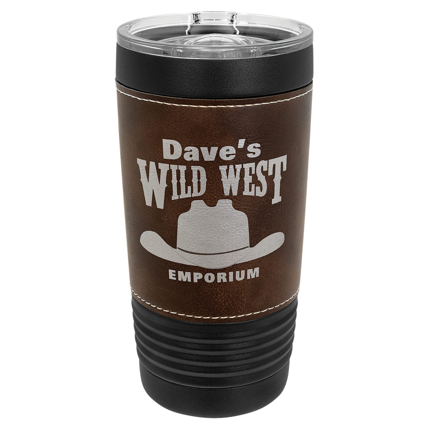 Custom Laser Engraved 20oz Black Powder-Coated Leatherette Tumbler - Upload Your Logo, Brand, or Image