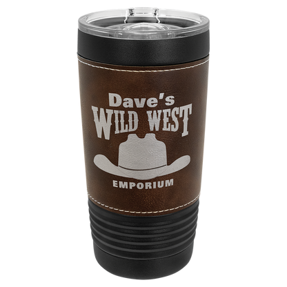 Custom Laser Engraved 20oz Black Powder-Coated Leatherette Tumbler - Upload Your Logo, Brand, or Image