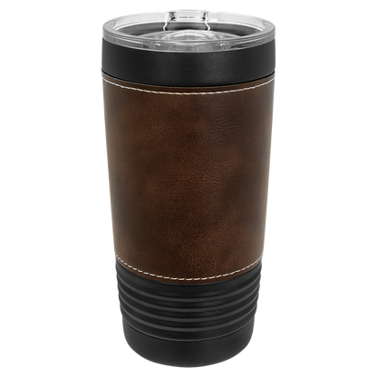 Custom Laser Engraved 20oz Black Powder-Coated Leatherette Tumbler - Upload Your Logo, Brand, or Image