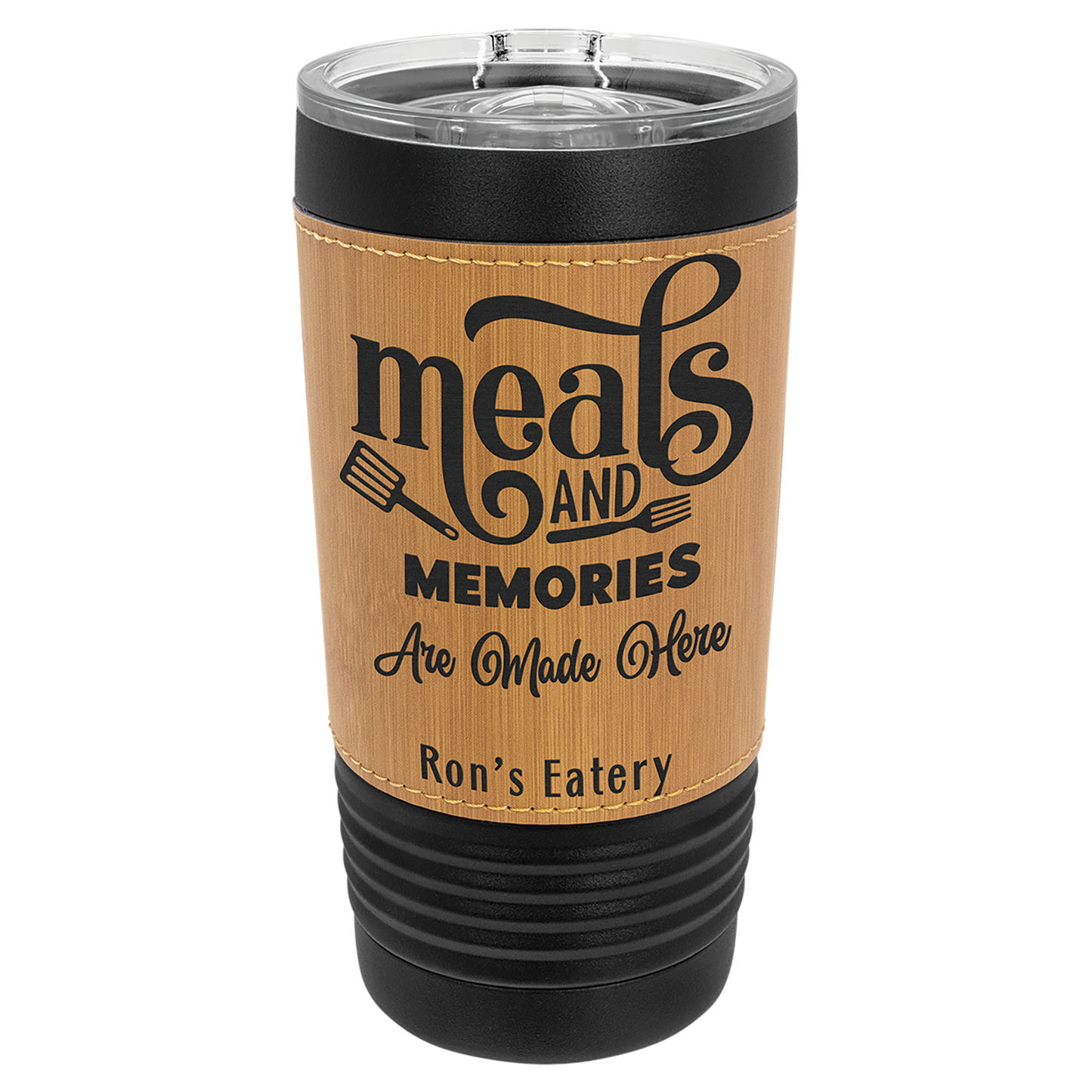 Custom Laser Engraved 20oz Black Powder-Coated Leatherette Tumbler - Upload Your Logo, Brand, or Image