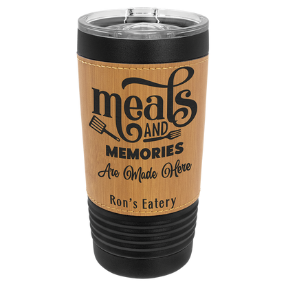 Custom Laser Engraved 20oz Black Powder-Coated Leatherette Tumbler - Upload Your Logo, Brand, or Image