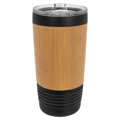 Custom Laser Engraved 20oz Black Powder-Coated Leatherette Tumbler - Upload Your Logo, Brand, or Image