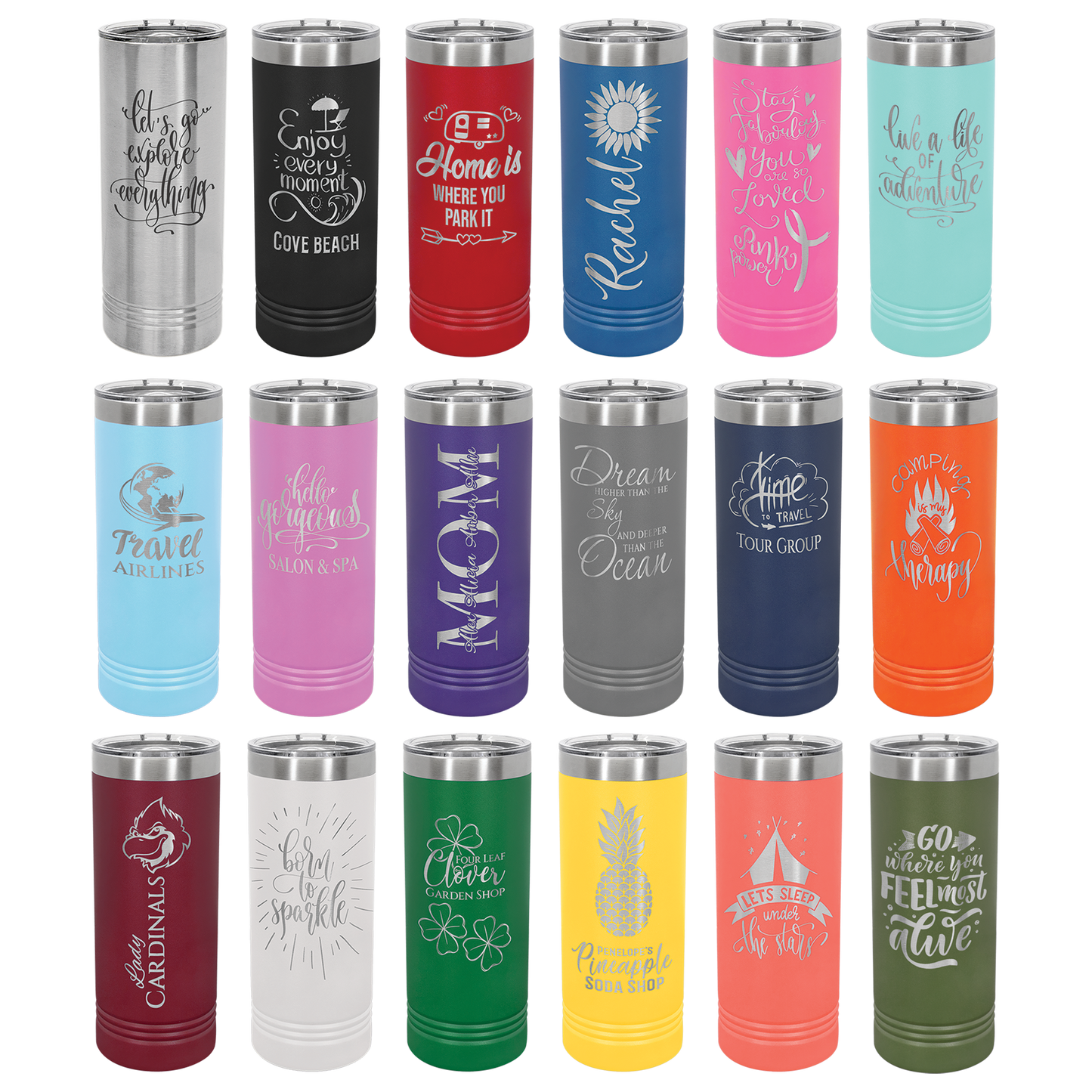 Custom Laser Engraved 22oz Stainless Steel Skinny Tumbler - Upload Your Logo, Brand, or Image