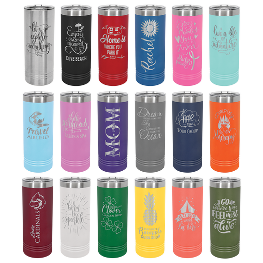 Custom Laser Engraved 22oz Stainless Steel Skinny Tumbler - Upload Your Logo, Brand, or Image