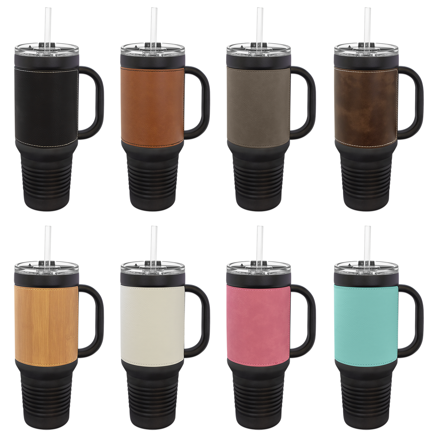Custom Laser Engraved 40oz Leatherette Black Powder-Coated Tumbler - Upload Your Logo, Brand, or Image