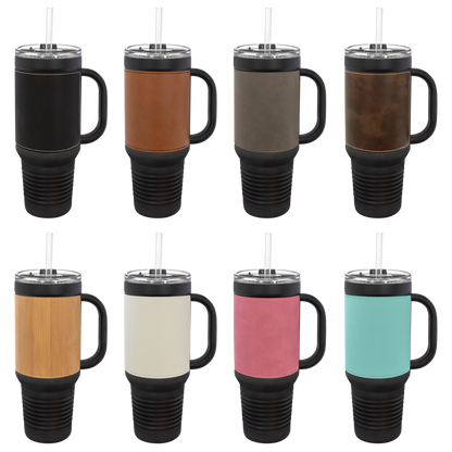 Custom Laser Engraved 40oz Leatherette Black Powder-Coated Tumbler - Upload Your Logo, Brand, or Image