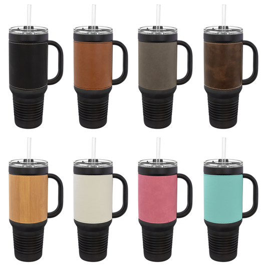 Custom Laser Engraved 40oz Leatherette Black Powder-Coated Tumbler - Upload Your Logo, Brand, or Image