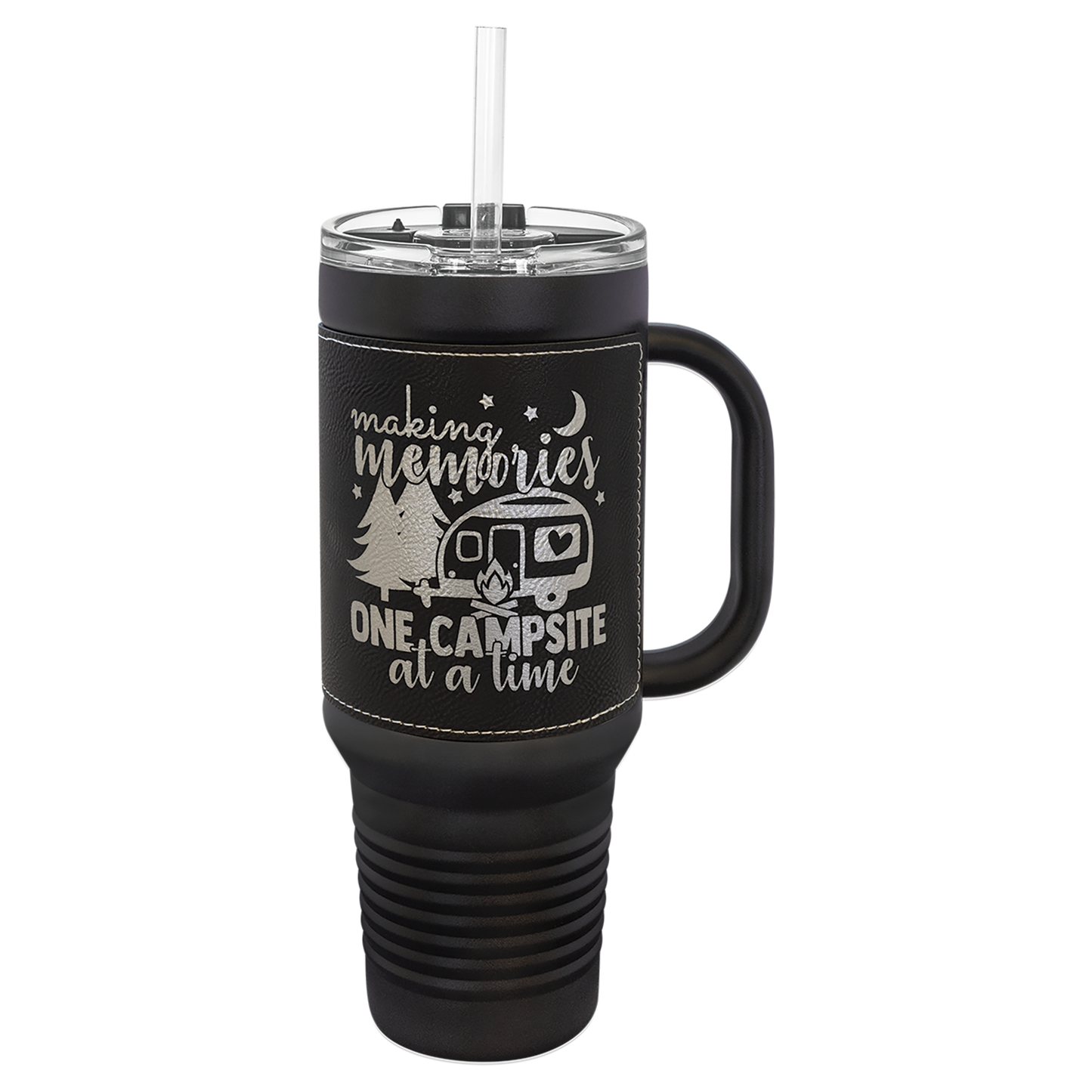 Custom Laser Engraved 40oz Leatherette Black Powder-Coated Tumbler - Upload Your Logo, Brand, or Image