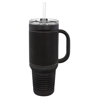 Custom Laser Engraved 40oz Leatherette Black Powder-Coated Tumbler - Upload Your Logo, Brand, or Image