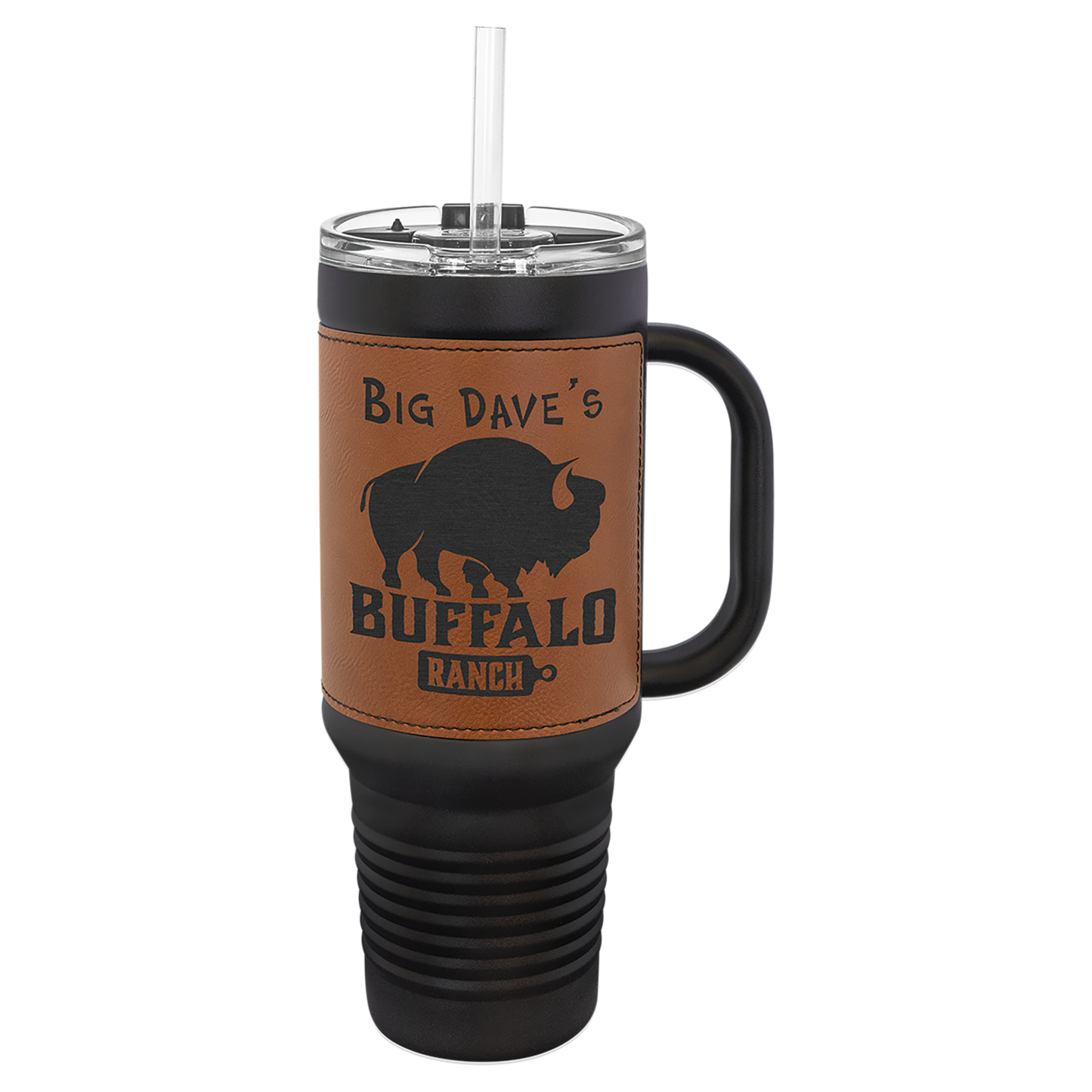 Custom Laser Engraved 40oz Leatherette Black Powder-Coated Tumbler - Upload Your Logo, Brand, or Image