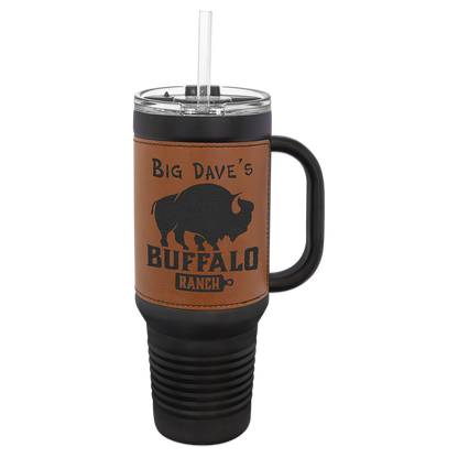 Custom Laser Engraved 40oz Leatherette Black Powder-Coated Tumbler - Upload Your Logo, Brand, or Image