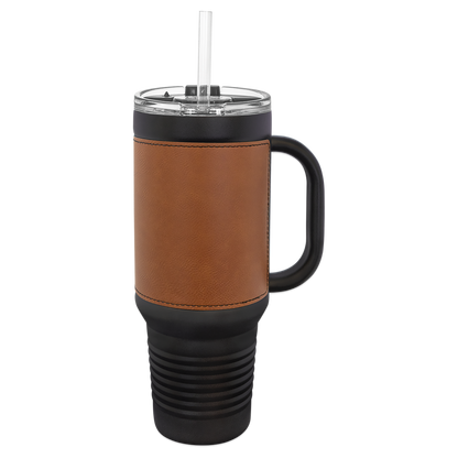 Custom Laser Engraved 40oz Leatherette Black Powder-Coated Tumbler - Upload Your Logo, Brand, or Image