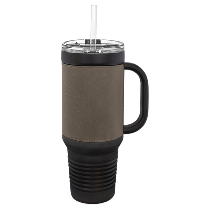 Custom Laser Engraved 40oz Leatherette Black Powder-Coated Tumbler - Upload Your Logo, Brand, or Image