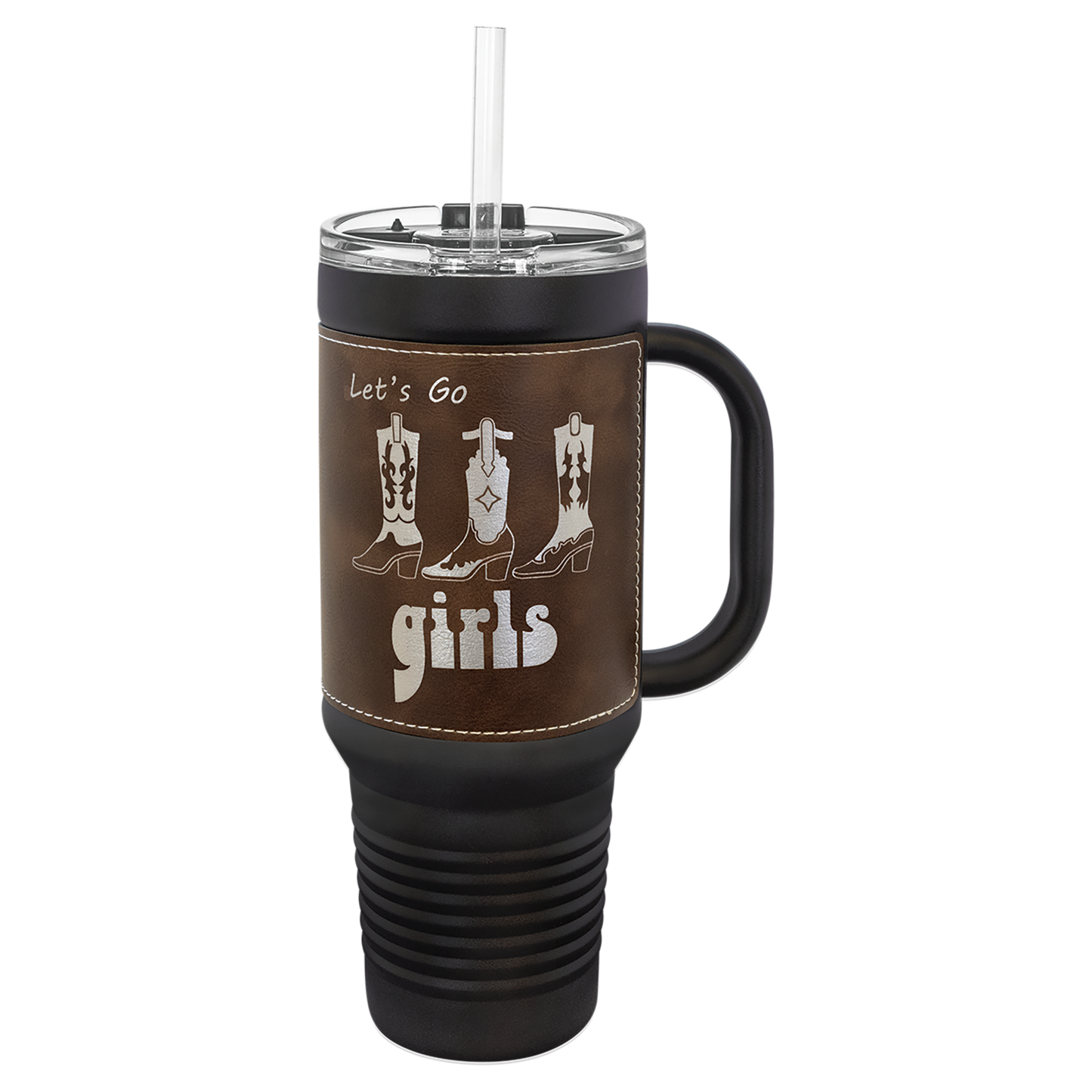 Custom Laser Engraved 40oz Leatherette Black Powder-Coated Tumbler - Upload Your Logo, Brand, or Image