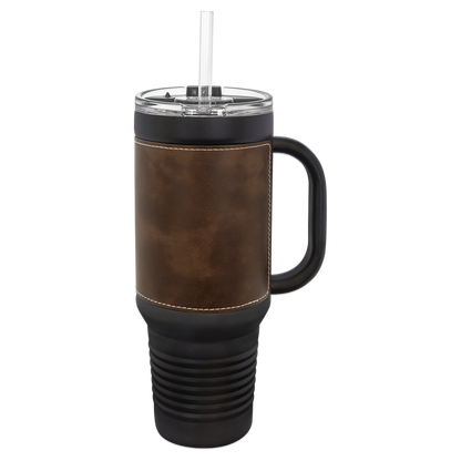 Custom Laser Engraved 40oz Leatherette Black Powder-Coated Tumbler - Upload Your Logo, Brand, or Image