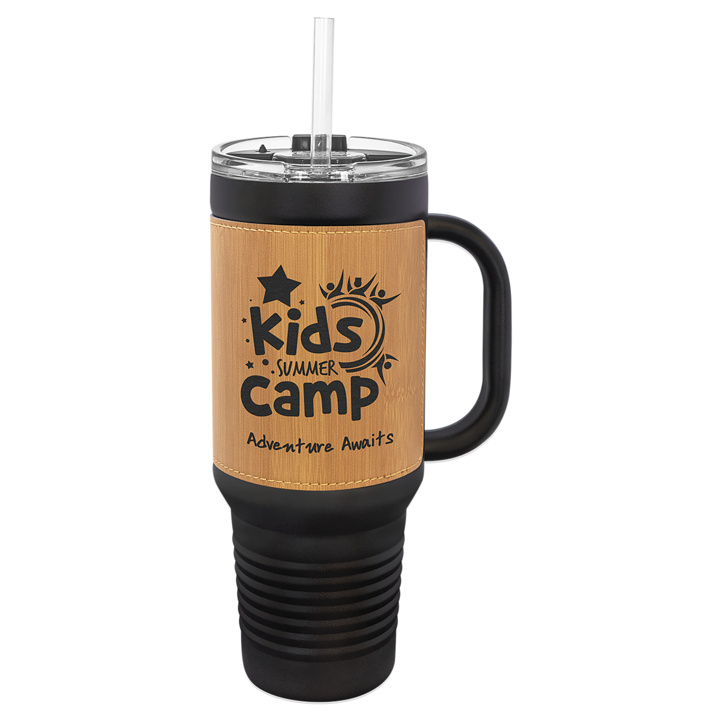 Custom Laser Engraved 40oz Leatherette Black Powder-Coated Tumbler - Upload Your Logo, Brand, or Image