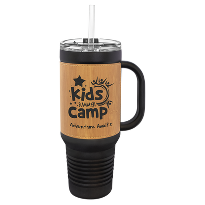 Custom Laser Engraved 40oz Leatherette Black Powder-Coated Tumbler - Upload Your Logo, Brand, or Image